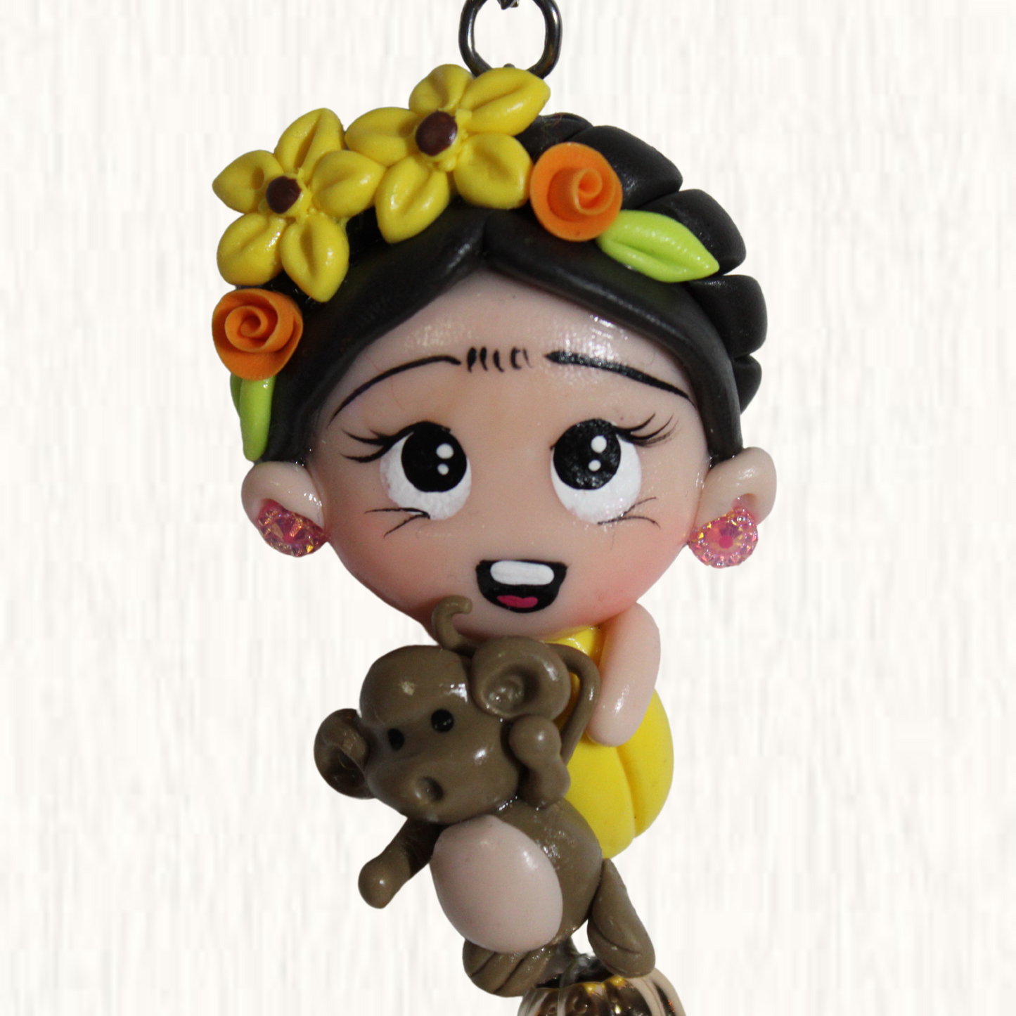 Frida Mono Cold Porcelain Handmade Key Chain