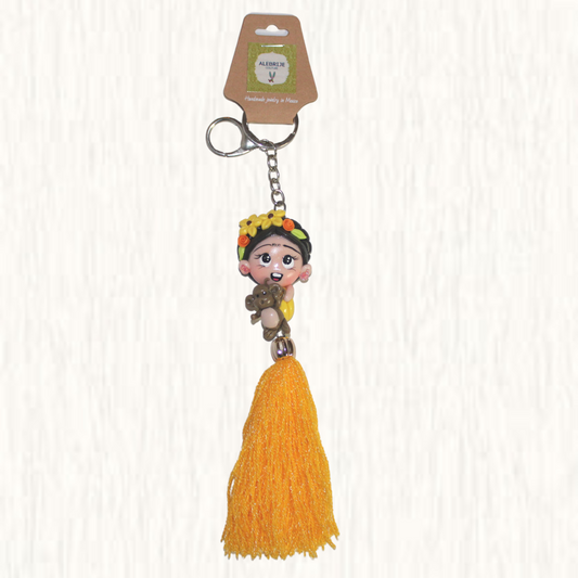 Frida Mono Cold Porcelain Handmade Key Chain