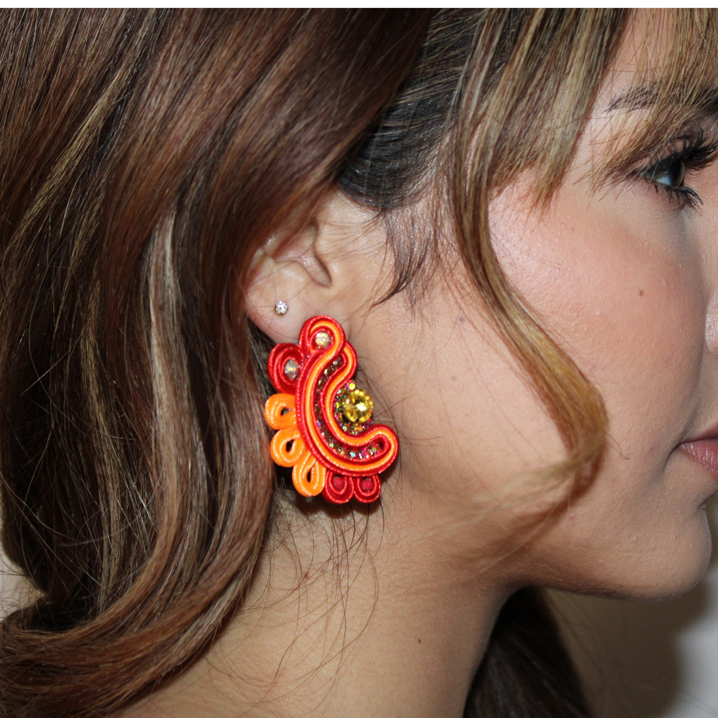 Soutache Earring Naranja Fuego